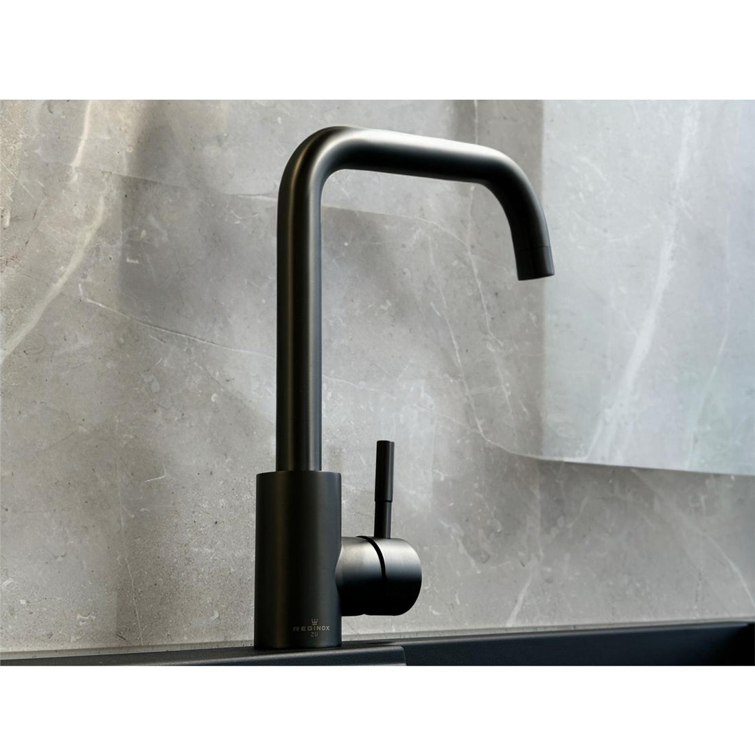 Reginox Salina GM Single Lever Square Neck Gun Metal Kitchen Mixer Tap