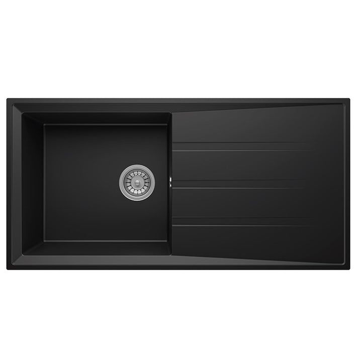 Liquida SEN100BL 1.0 Bowl Black Granite Reversible Kitchen Sink With Waste