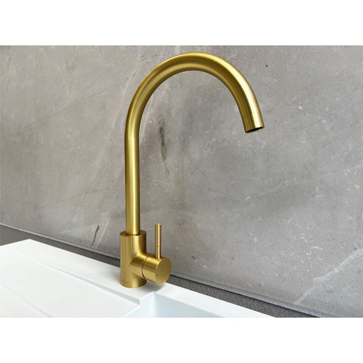 Reginox Taravo BG Single Lever Swan Neck Brushed Gold Kitchen Mixer Tap