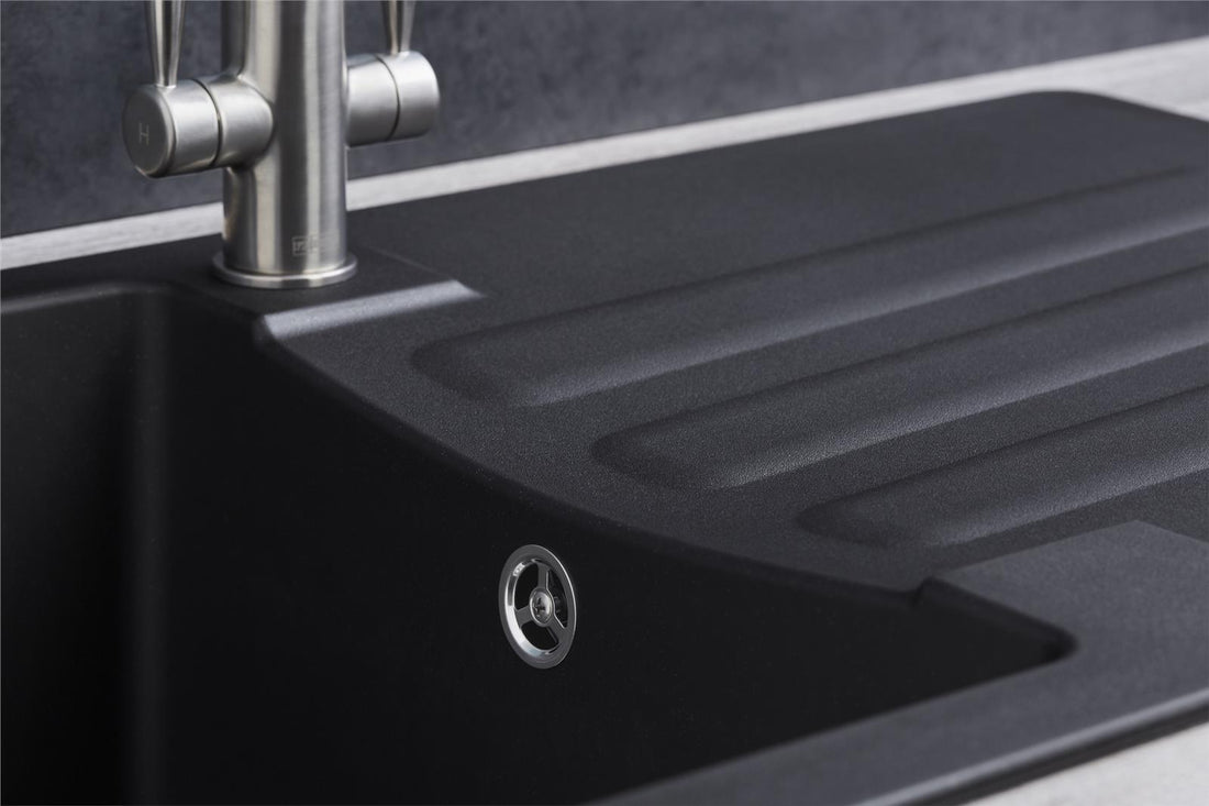 Liquida VG10BL 1.0 Bowl Composite Reversible Inset Black Kitchen Sink With Waste