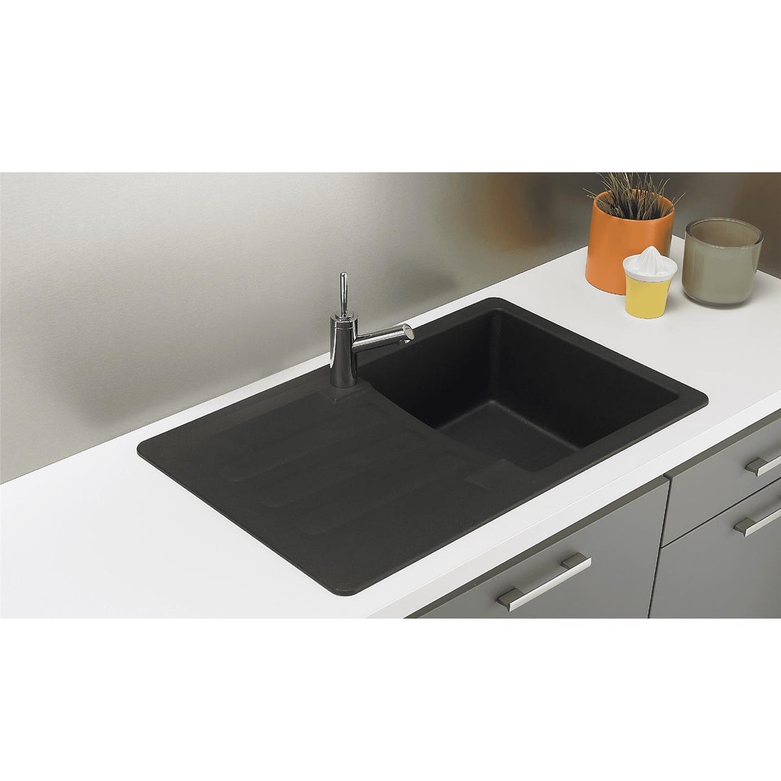 Liquida VG5BL 1.0 Bowl Composite Reversible Inset Black Kitchen Sink With Waste