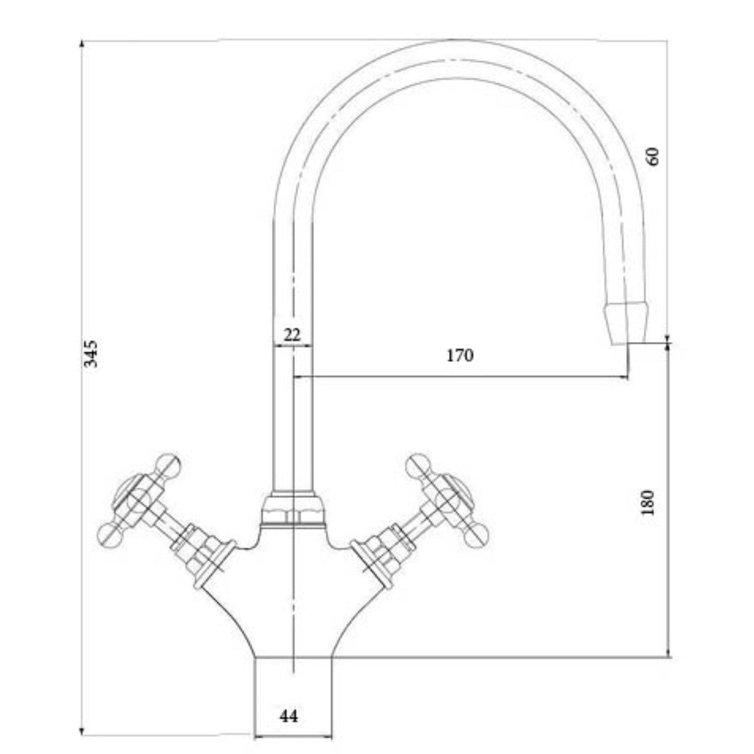 Liquida W02CH 360 Degree Swivel Spout Dual Handle Traditional Chrome Kitchen Tap