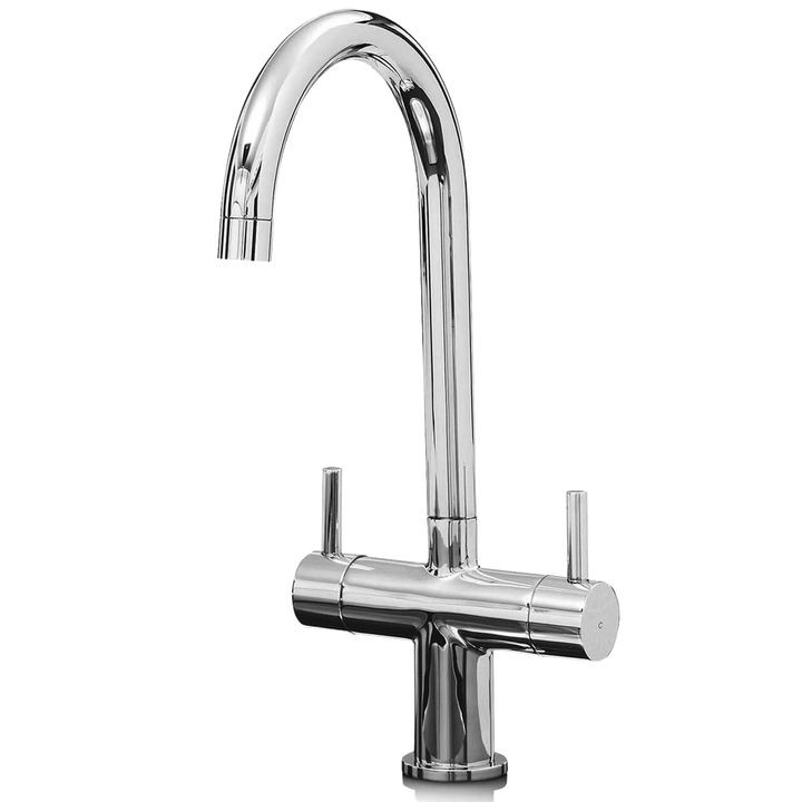 Liquida W03CH Swan Neck Swivel Spout Twin Lever Chrome Kitchen Mixer Tap