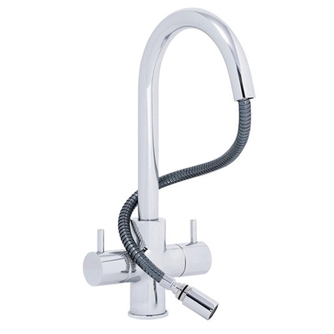 W04CH Twin Lever Kitchen Sink Mixer Tap With Pull Out Spray In Chrome