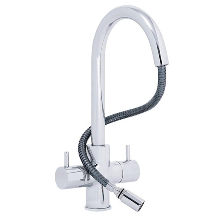 W04CH Twin Lever Kitchen Sink Mixer Tap With Pull Out Spray In Chrome