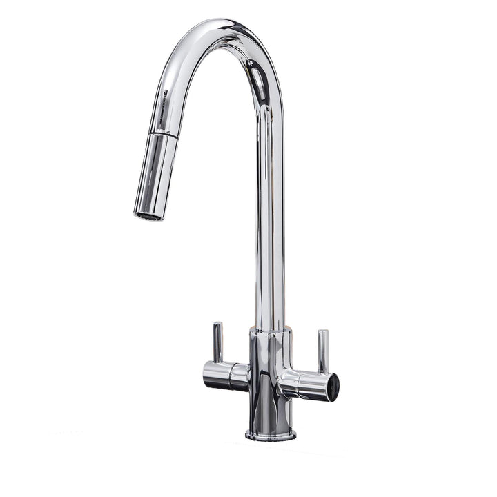 W04CH Twin Lever Kitchen Sink Mixer Tap With Pull Out Spray In Chrome