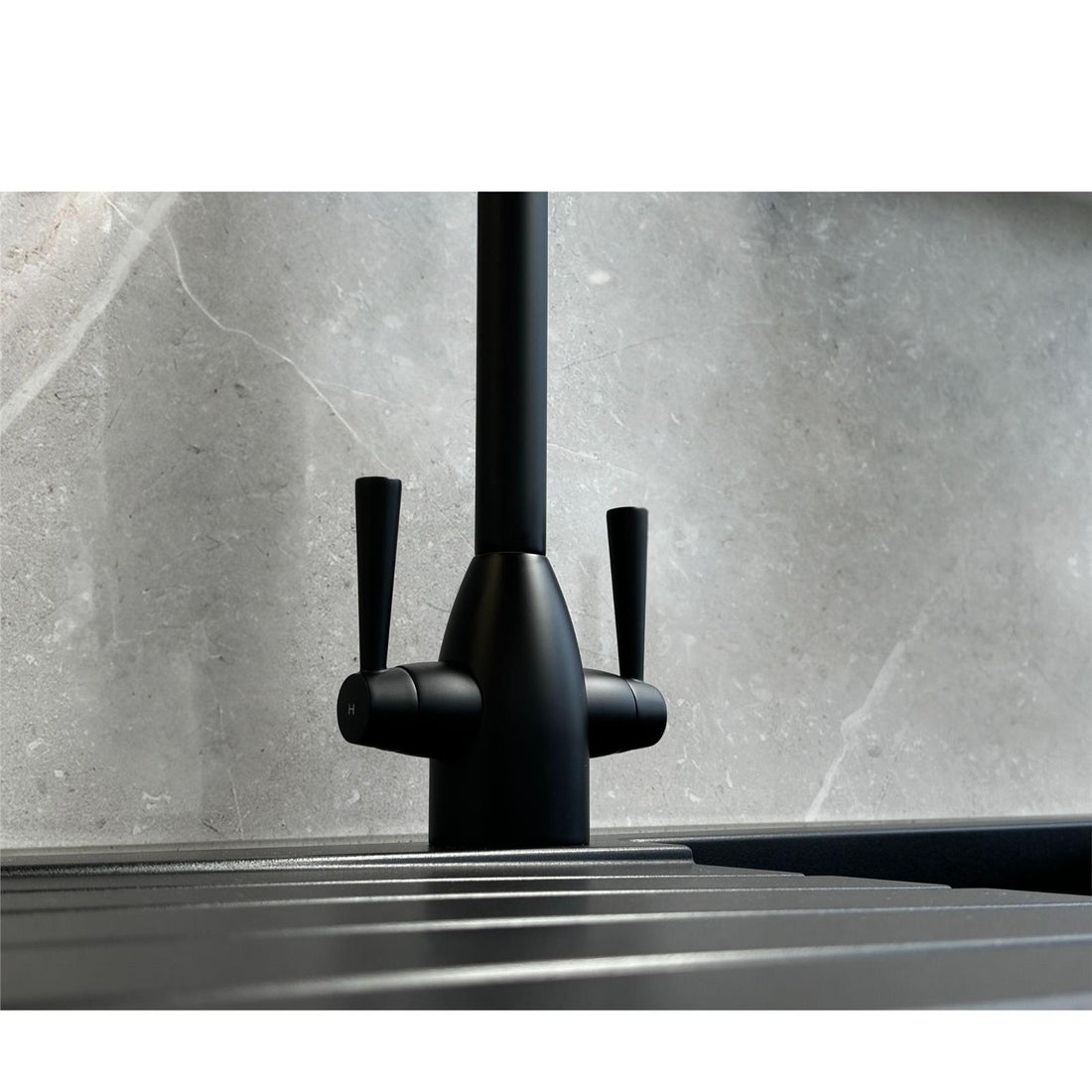 Liquida W05BL Swan Neck Swivel Spout Monobloc Twin Lever Black Kitchen Mixer Tap