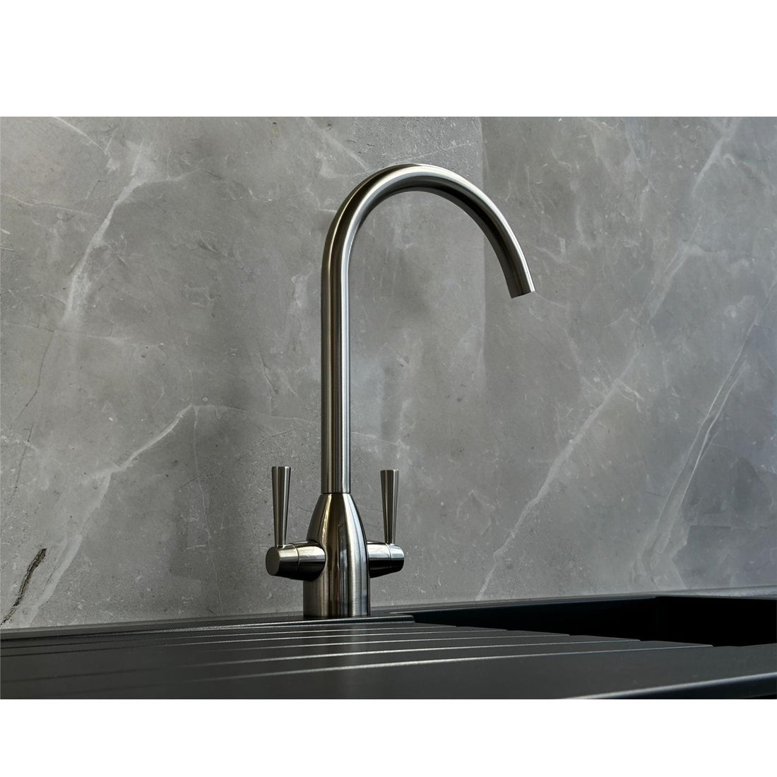 Liquida W05BN Swan Neck Monobloc Twin Lever Brushed Nickel Kitchen Mixer Tap