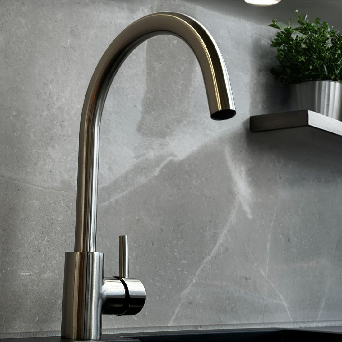 Liquida W06BN Swan Neck Single Lever Monobloc Brushed Nickel Kitchen Mixer Tap