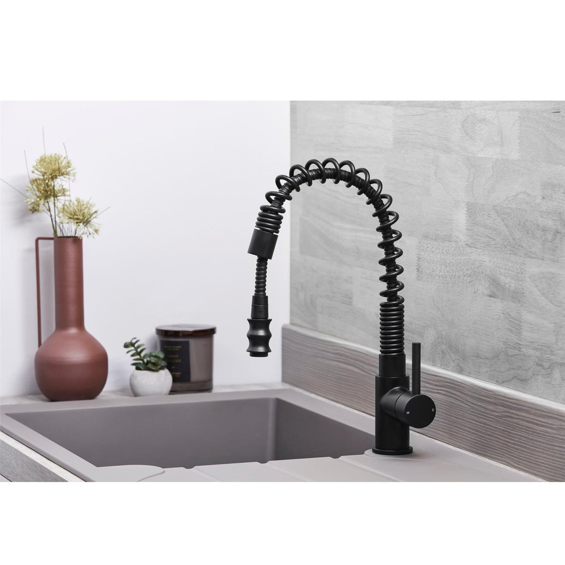 Liquida W07BL 360 Degree Swivel Spout Dual Handle Traditional Black Kitchen Tap