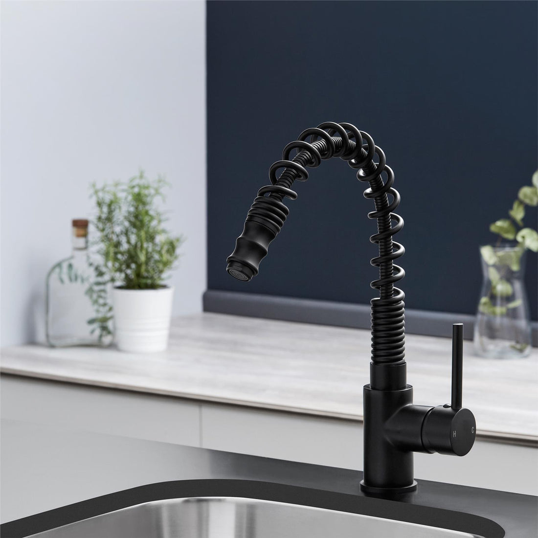 Liquida W07BL 360 Degree Swivel Spout Dual Handle Traditional Black Kitchen Tap