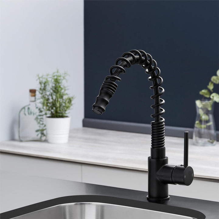 Liquida W07BL 360 Degree Swivel Spout Dual Handle Traditional Black Kitchen Tap