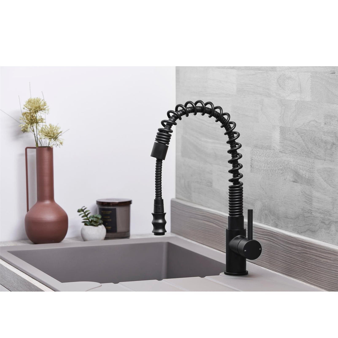 Liquida W07BL 360 Degree Swivel Spout Dual Handle Traditional Black Kitchen Tap