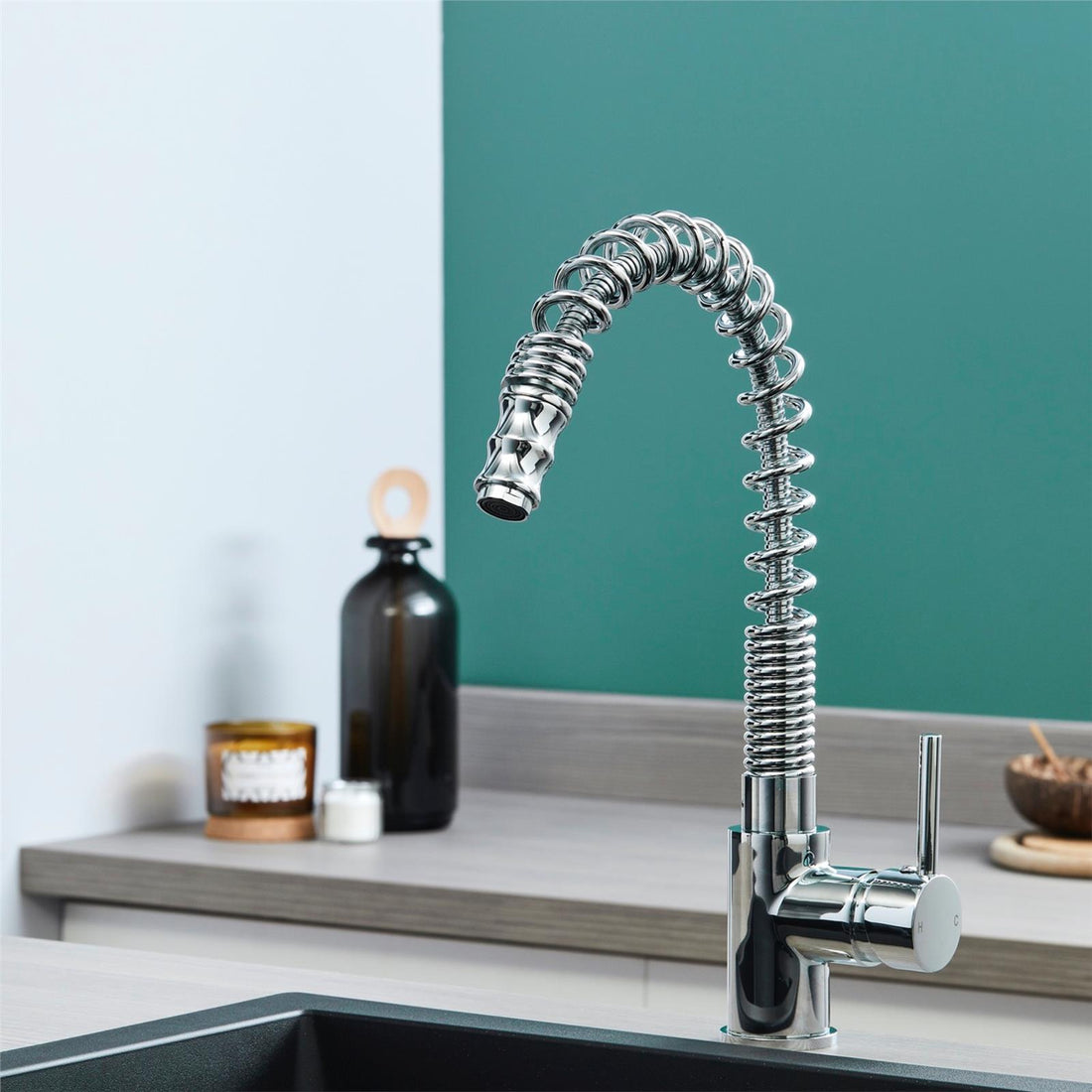 Liquida W07CH 360 Degree Swivel Spout Dual Handle Traditional Chrome Kitchen Tap