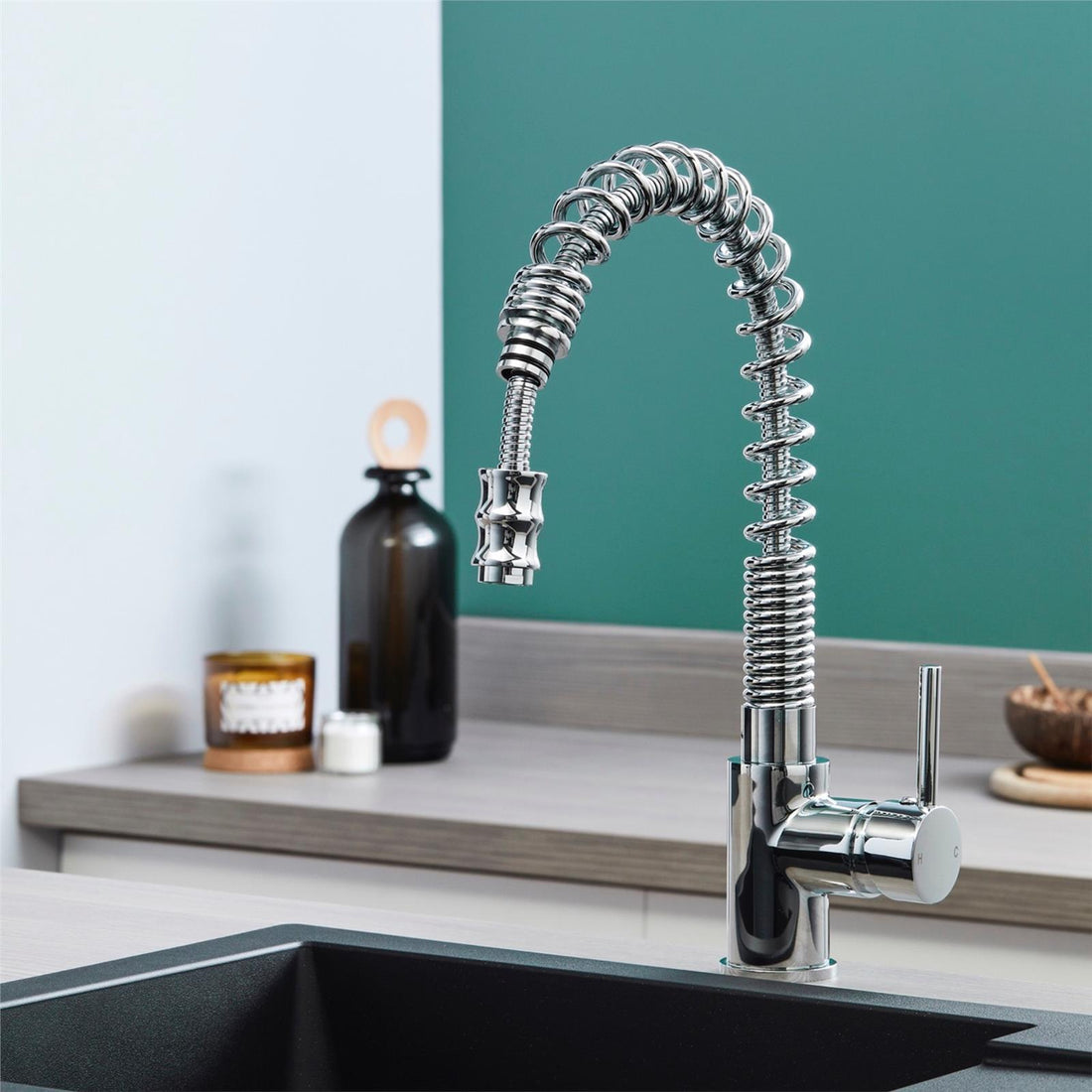 Liquida W07CH 360 Degree Swivel Spout Dual Handle Traditional Chrome Kitchen Tap