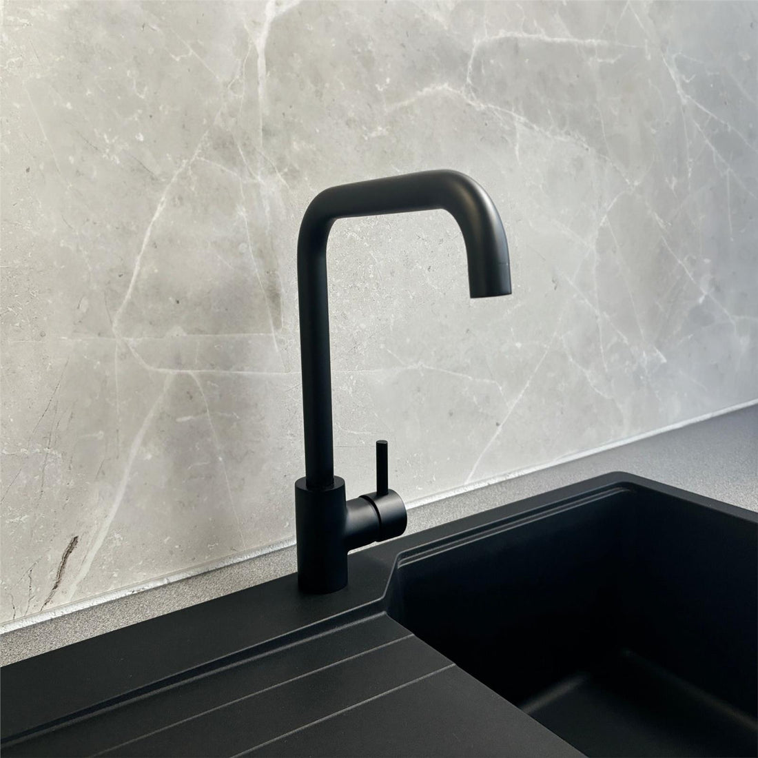 Liquida W10BL D-Shape Swivel Spout Monobloc Single Lever Black Kitchen Mixer Tap