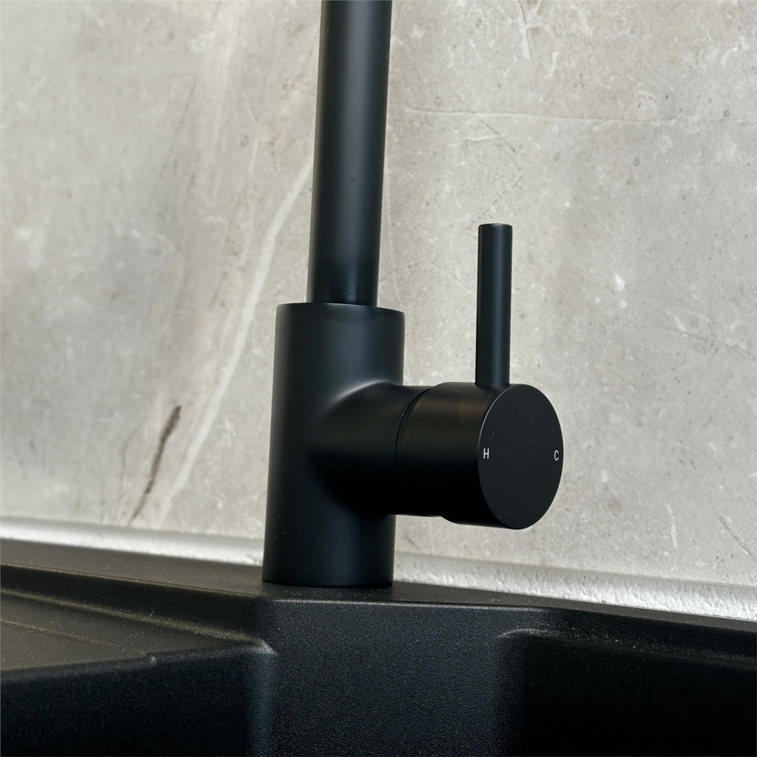 Liquida W10BL D-Shape Swivel Spout Monobloc Single Lever Black Kitchen Mixer Tap