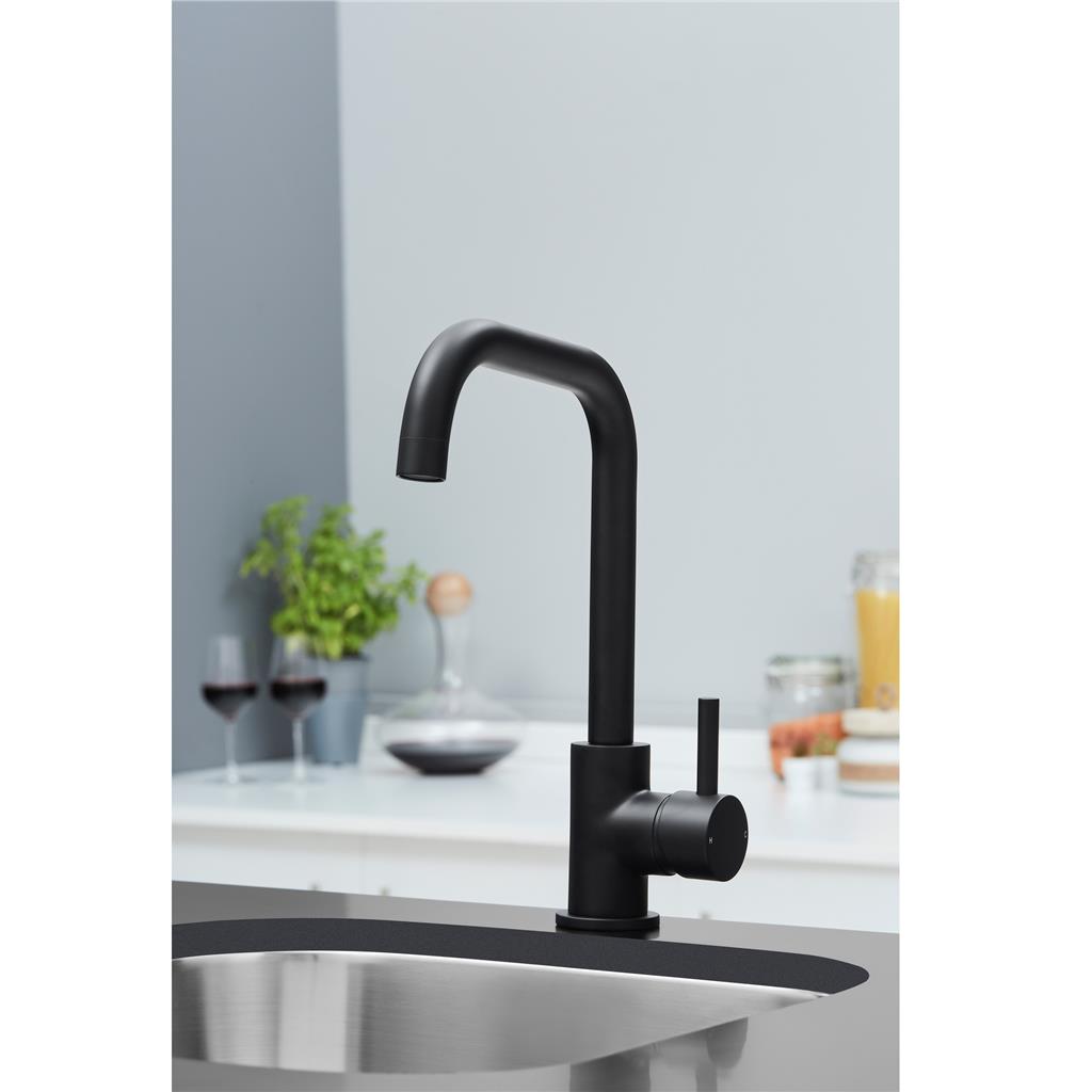 Liquida W10BL D-Shape Swivel Spout Monobloc Single Lever Black Kitchen Mixer Tap
