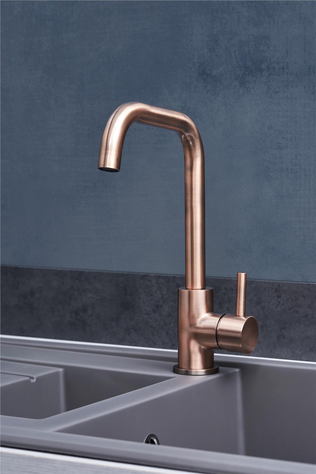 Liquida W10CP D-Shape Swivel Spout Single Lever Copper Kitchen Mixer Tap