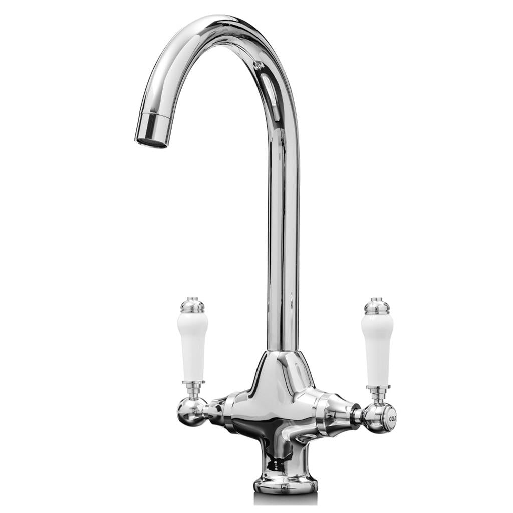 Liquida W22CH Traditional Swivel Spout Twin Lever Chrome Kitchen Mixer Tap