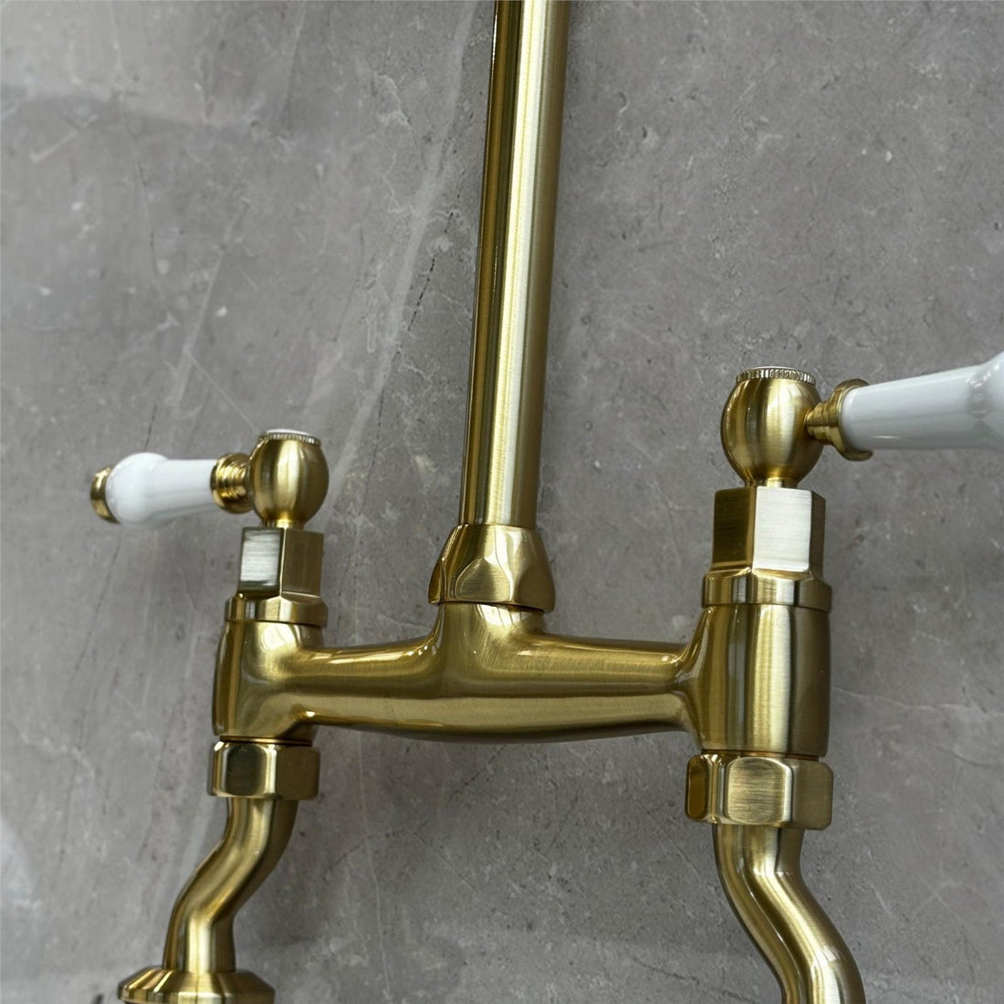Liquida W23BR Traditional Two Hole Bridge Lever Brushed Brass Kitchen Mixer Tap
