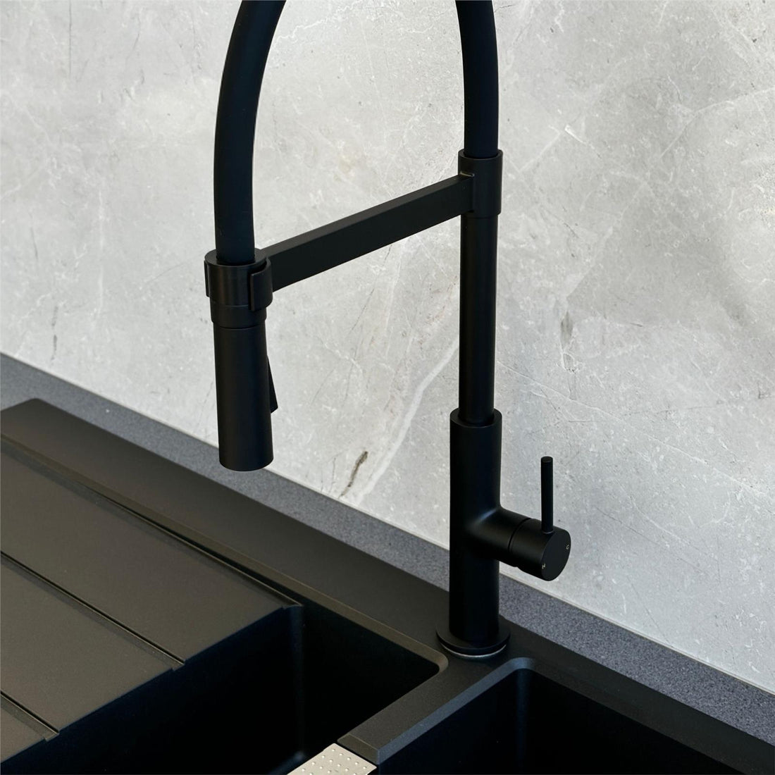 Liquida W24MB S shape Swan Neck 360 Degree Swivel Matt Black Kitchen Tap