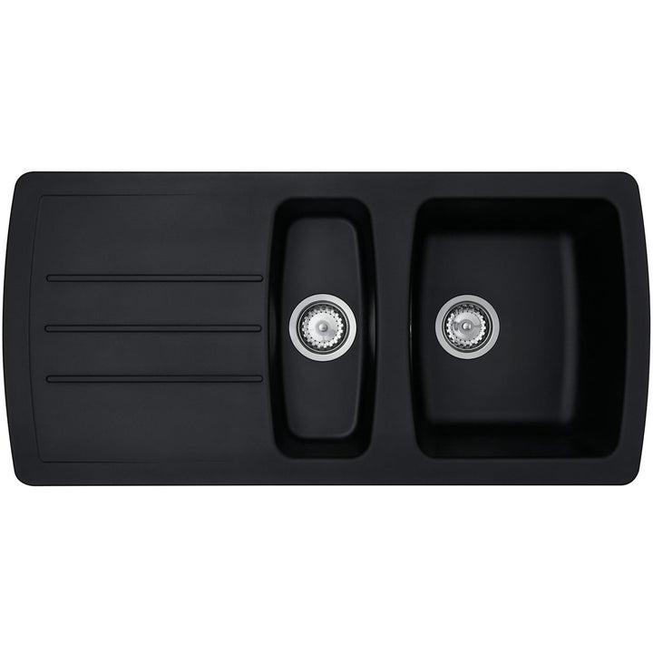 Liquida ZEN150BL 1.5 Bowl Composite Reversible Black Kitchen Sink And Waste Kit