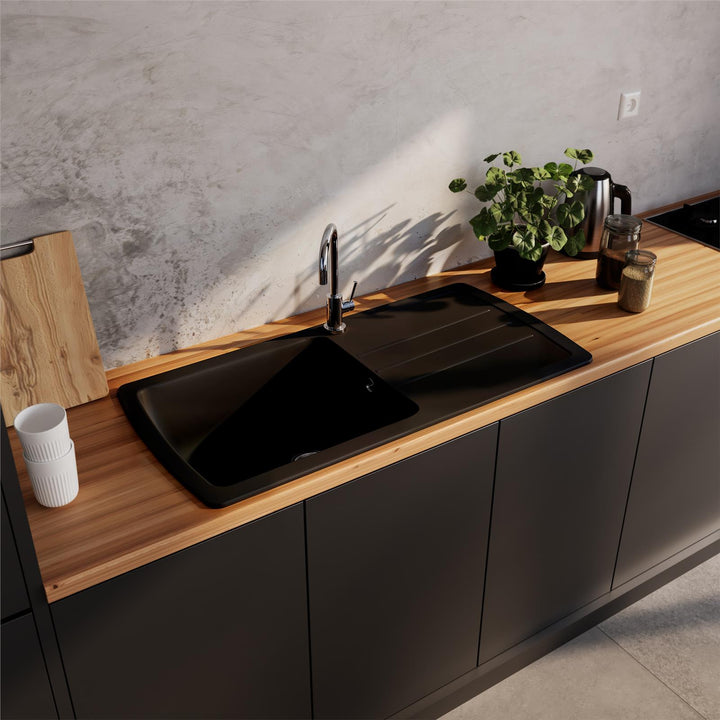 Liquida ZEN100BL 1.0 Bowl Composite Reversible Black Kitchen Sink And Waste Kit