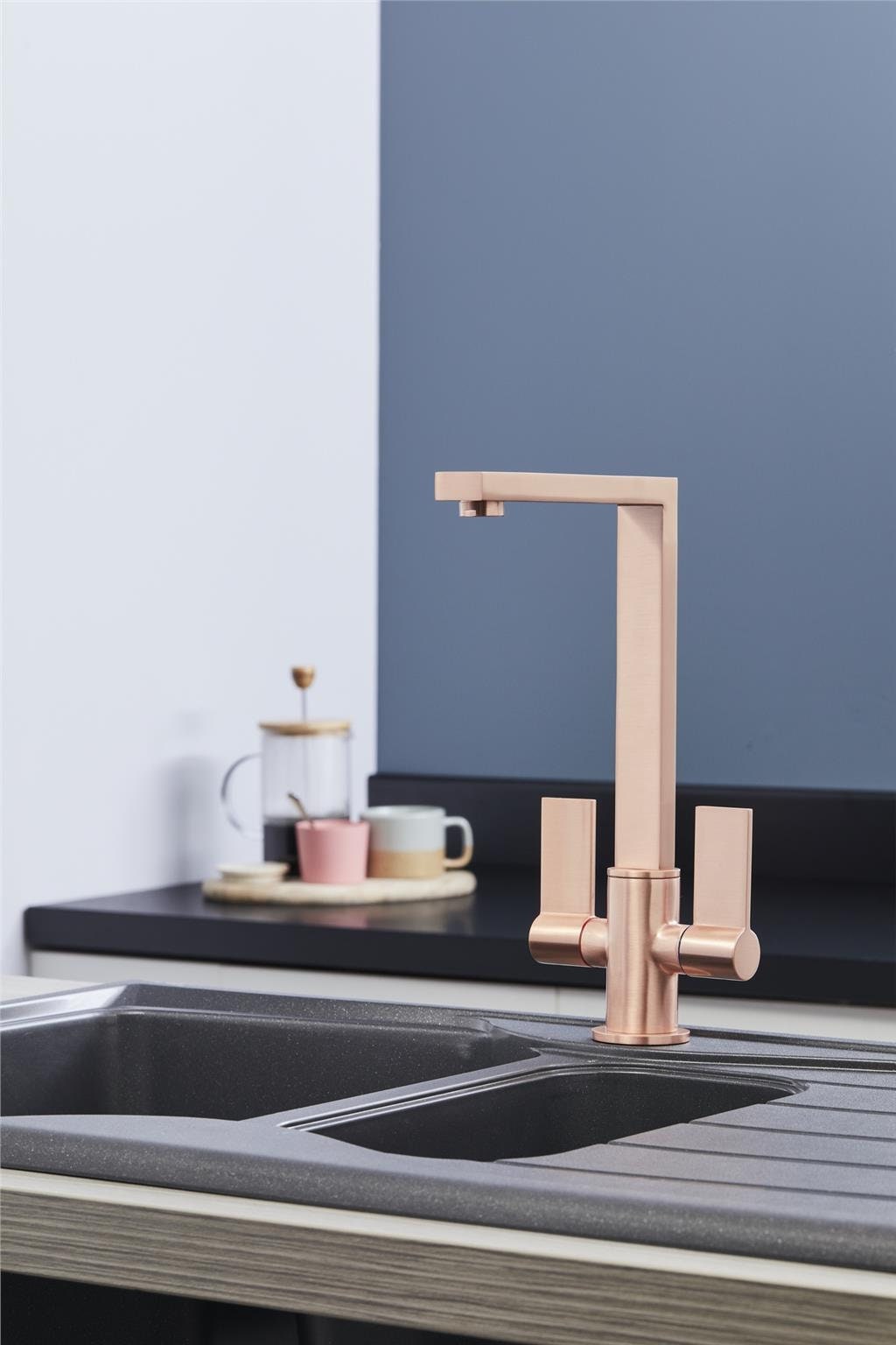 Liquida W17CP Twin Lever 360 Degree Swivel Spout Copper Kitchen Mixer Tap