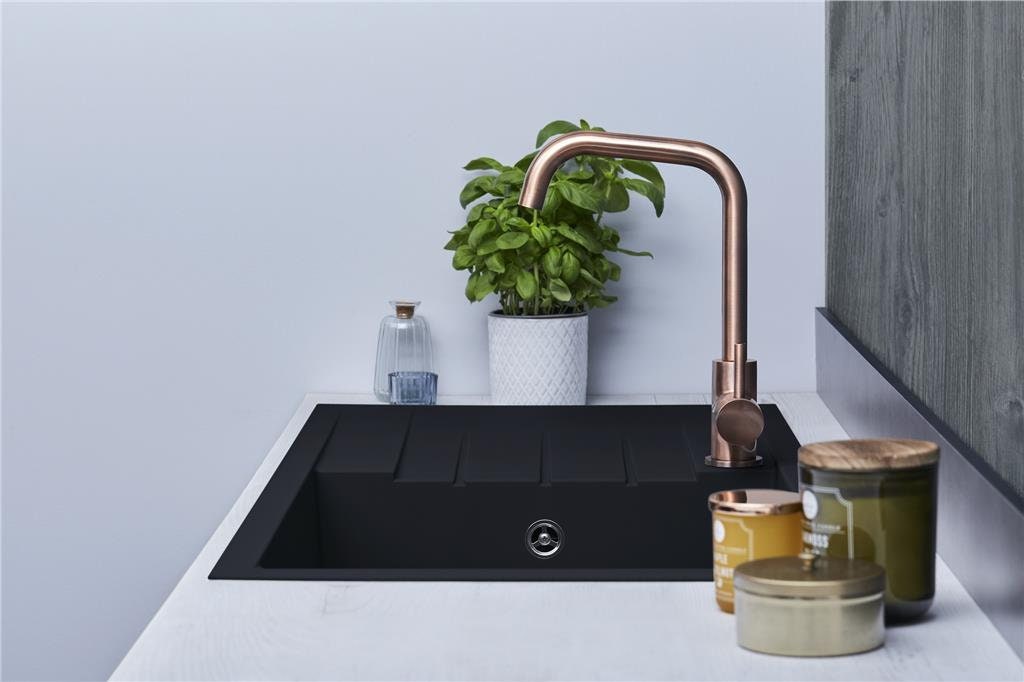 Liquida CU10BL 1.0 Bowl Composite Reversible Inset Black Kitchen Sink With Waste