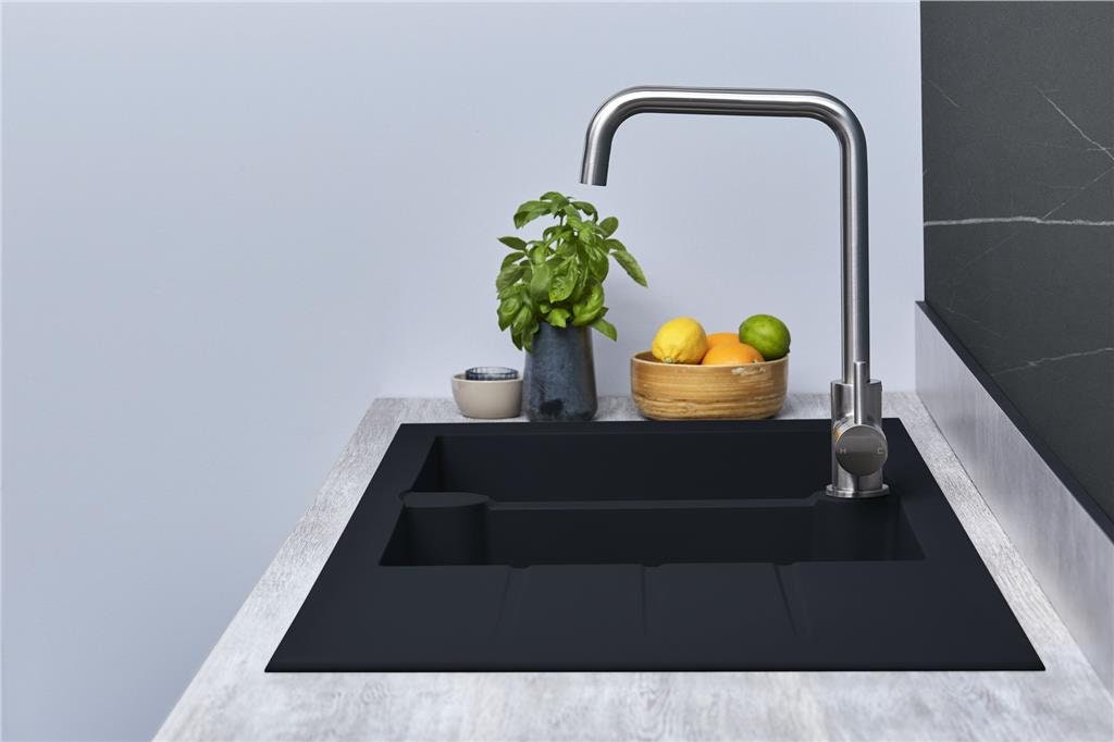 Liquida LP20BL 2.0 Bowl Composite Reversible Inset Black Kitchen Sink With Waste