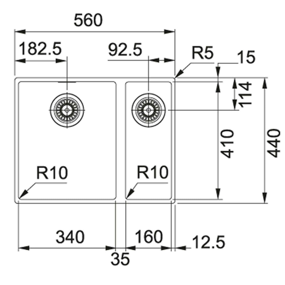 Franke Sirius SID160CB 1.5 Bowl Tectonite Undermount Black Kitchen Sink