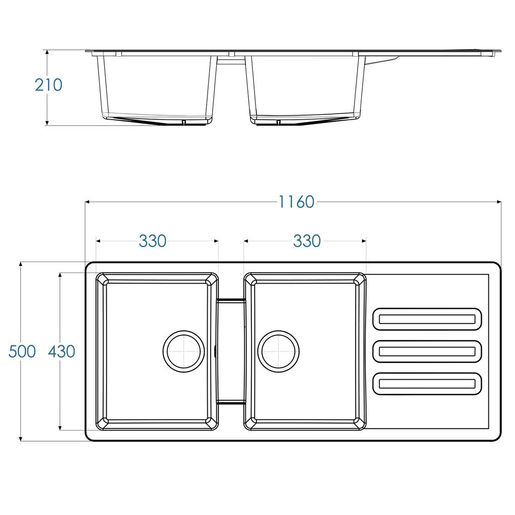 Liquida VG20BL 2.0 Bowl Composite Reversible Inset Large Black Kitchen Sink