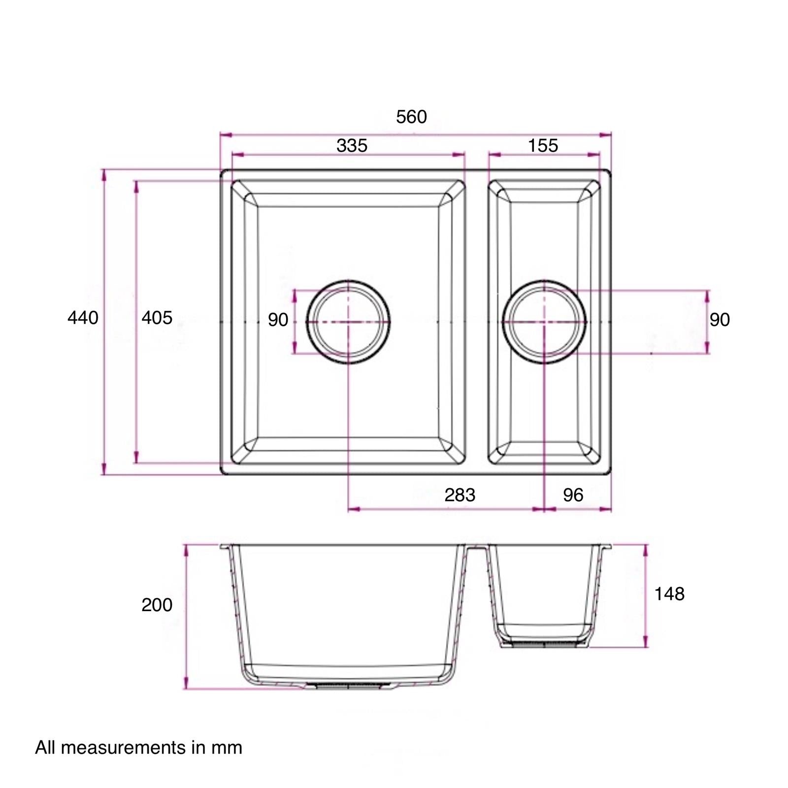 Liquida UND15GR 1.5 Bowl Graphite Grey Kitchen Sink, Undermount or Inset Fitting
