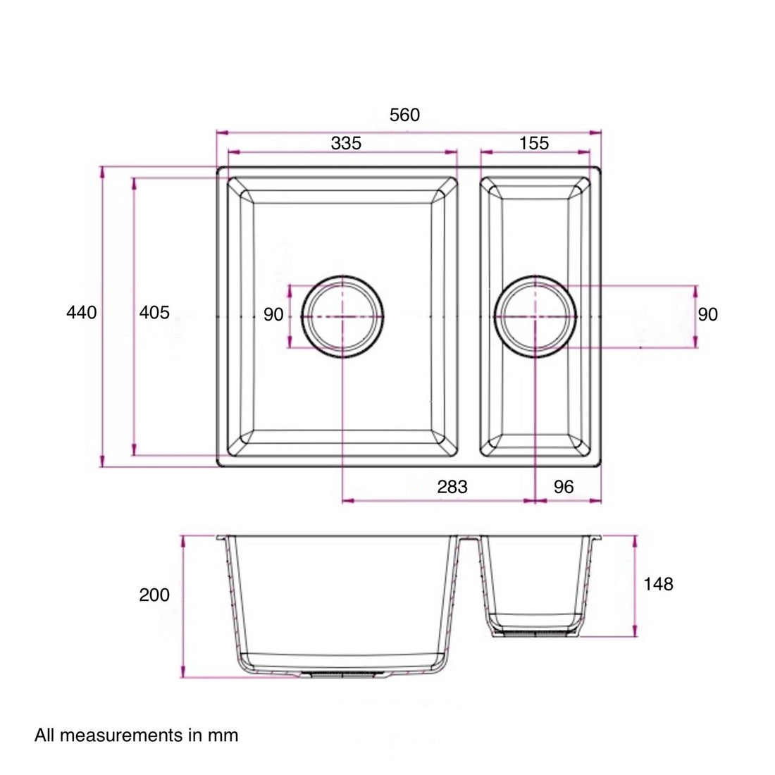 Liquida UND15GR 1.5 Bowl Graphite Grey Kitchen Sink, Undermount or Inset Fitting