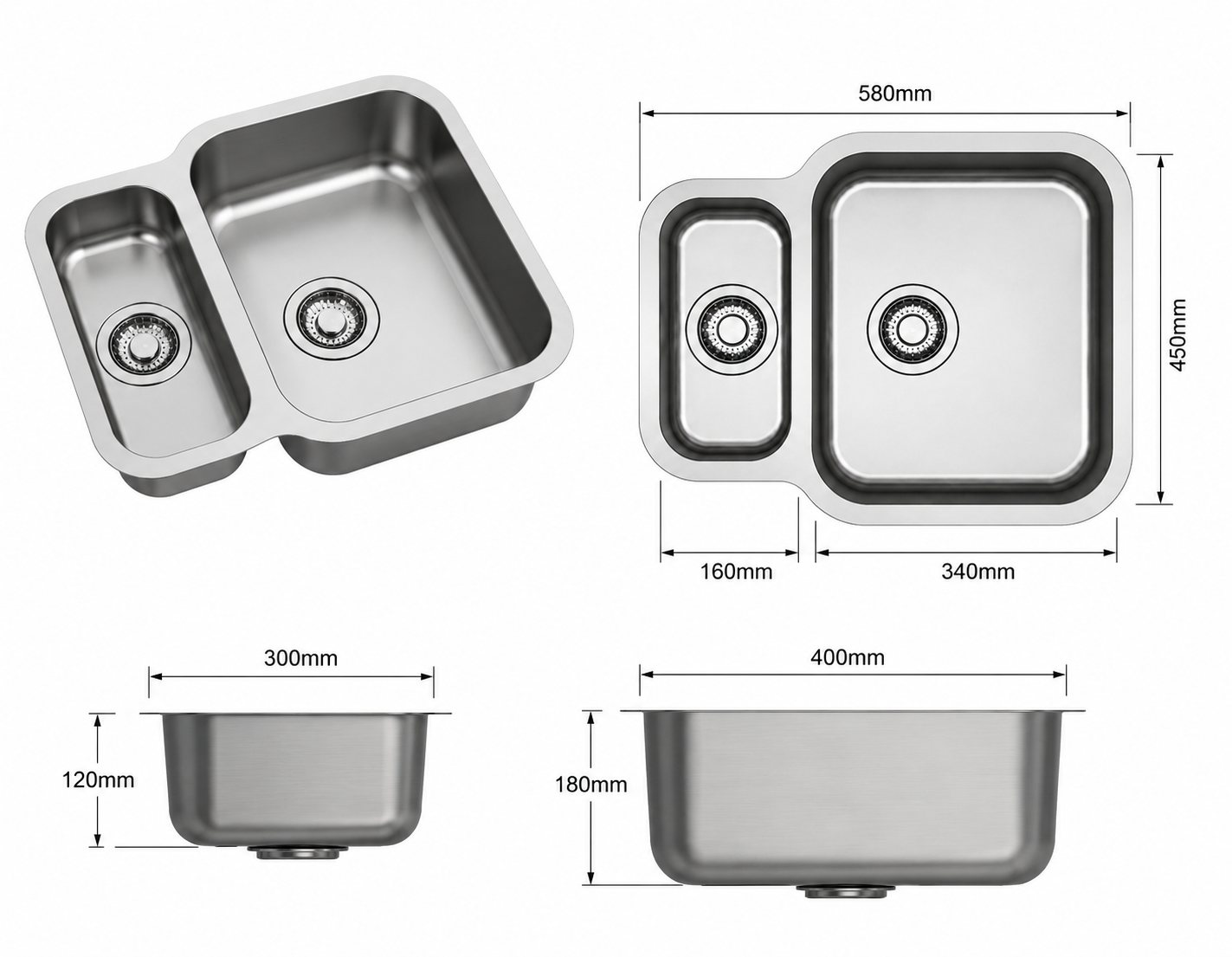 Franke SRX 160-34-16 Stainless Steel 1.5 Bowl Reversible Undermount Kitchen Sink