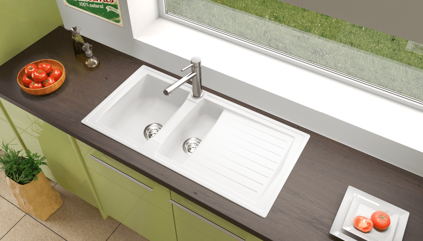 Liquida AR15WH 1.5 Bowl Composite Reversible White Kitchen Sink - GRADED