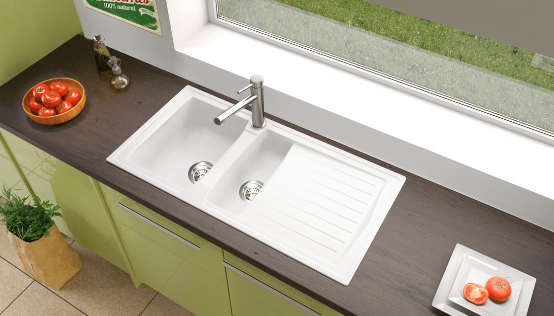 Liquida AR15WH 1.5 Bowl Composite Reversible White Kitchen Sink - GRADED
