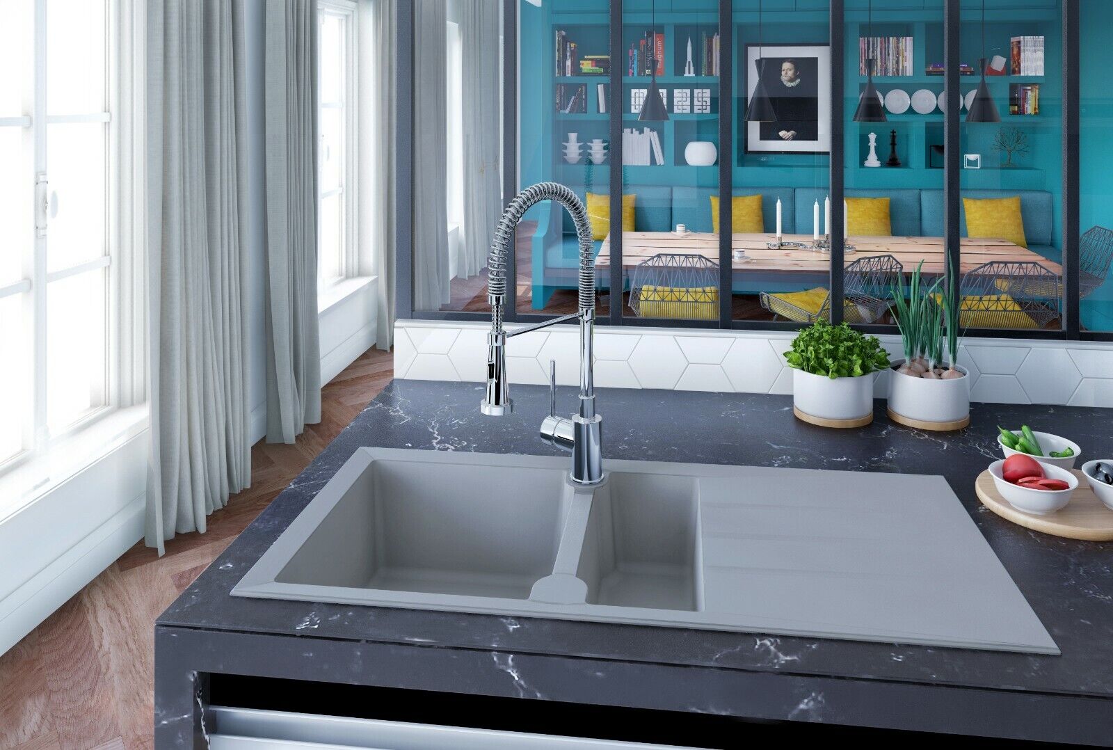 Liquida LP15GR 1.5 Bowl Composite Reversible Inset Grey Kitchen Sink With Waste