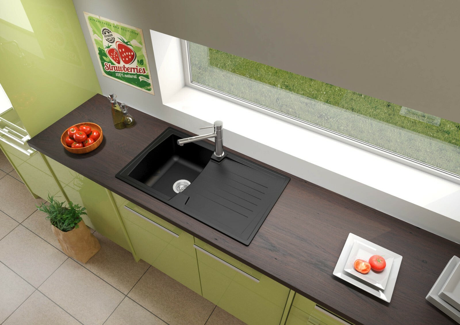 Liquida AR10BL 1.0 Bowl Black Kitchen Sink With VT65AB Antique Brass Mixer Tap