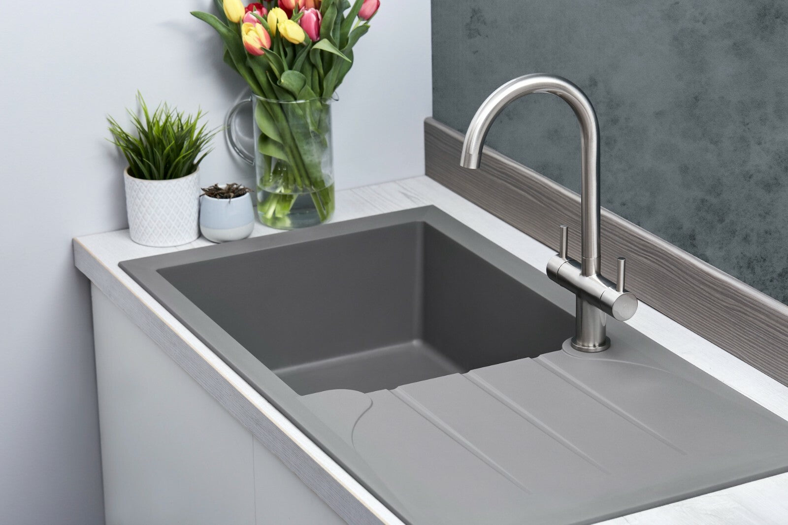 Liquida LP10GR 1.0 Bowl Composite Reversible Inset Grey Kitchen Sink With Waste