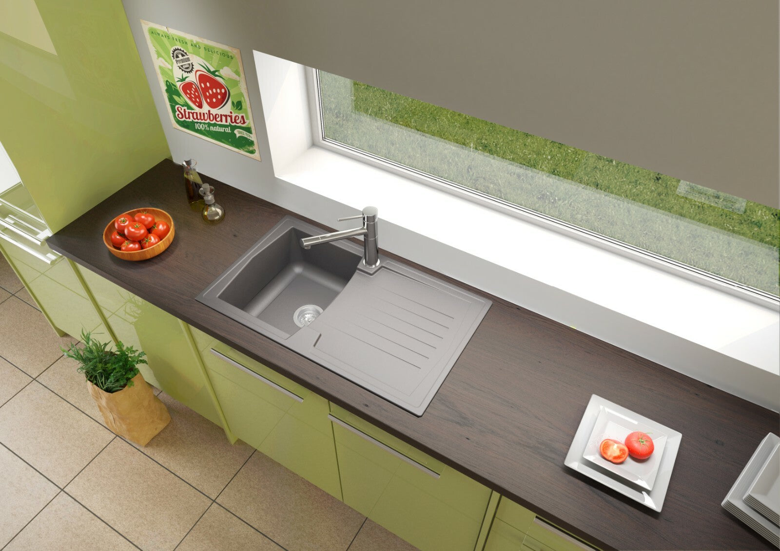 Liquida AR10GR 1 Bowl Composite Reversible Inset Grey Kitchen Sink - GRADED