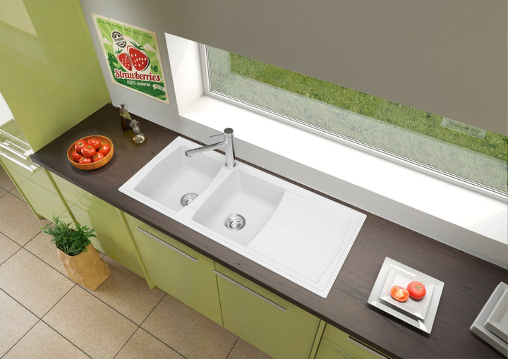 Liquida AR20WH 2.0 Bowl Composite Reversible Inset White Kitchen Sink 1160x500mm