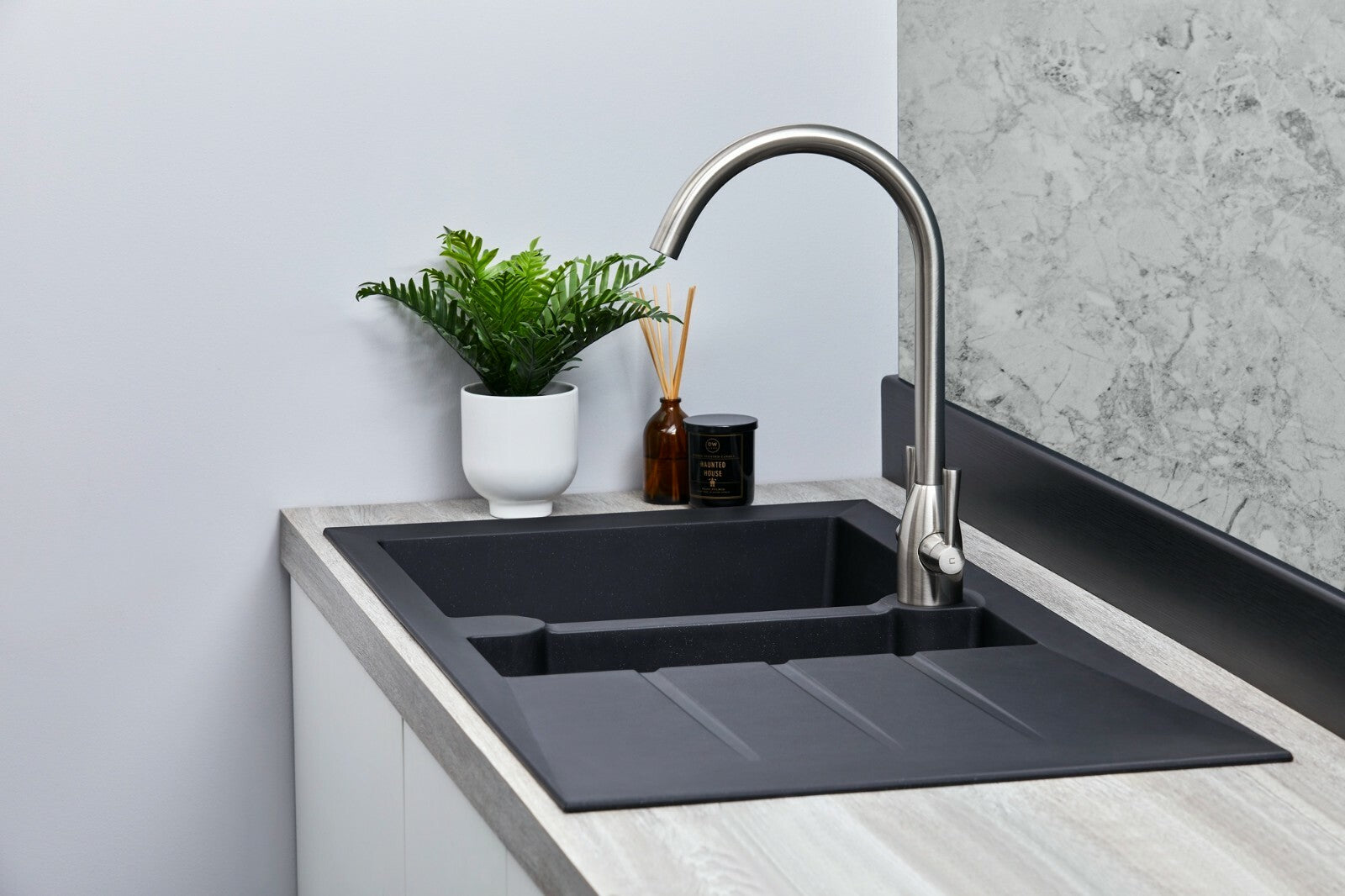 Liquida LP15BL 1.5 Bowl Composite Reversible Inset Black Kitchen Sink - GRADED