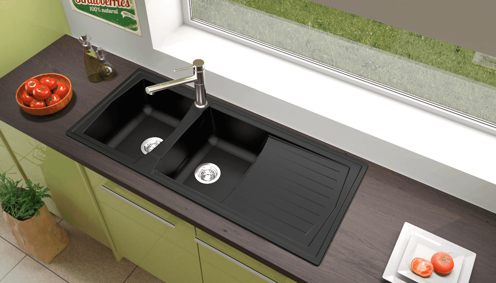 Liquida AR20BL 2.0 Bowl Composite Reversible Inset Black Kitchen Sink - GRADED