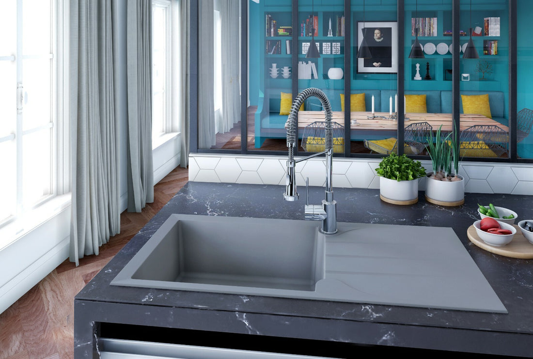 Liquida LP10GR 1 Bowl Composite Reversible Inset Grey Kitchen Sink - GRADED