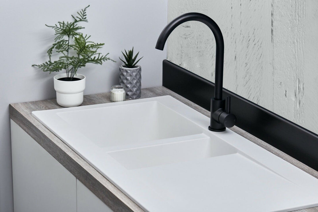 Liquida EW15WH 1.5 Bowl Composite Reversible Inset White Kitchen Sink With Waste