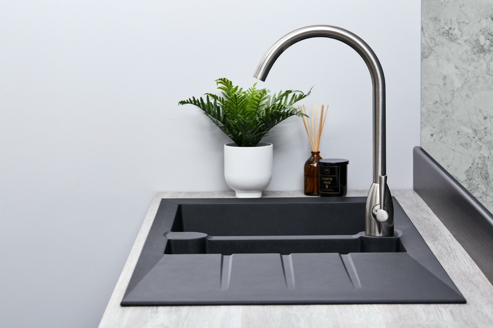 Liquida LP15BL 1.5 Bowl Composite Reversible Inset Black Kitchen Sink - GRADED