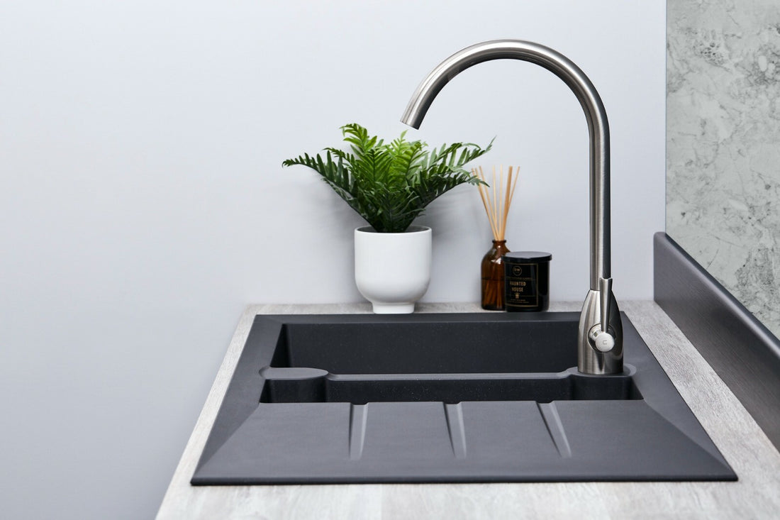 Liquida LP15BL 1.5 Bowl Composite Reversible Inset Black Kitchen Sink - GRADED