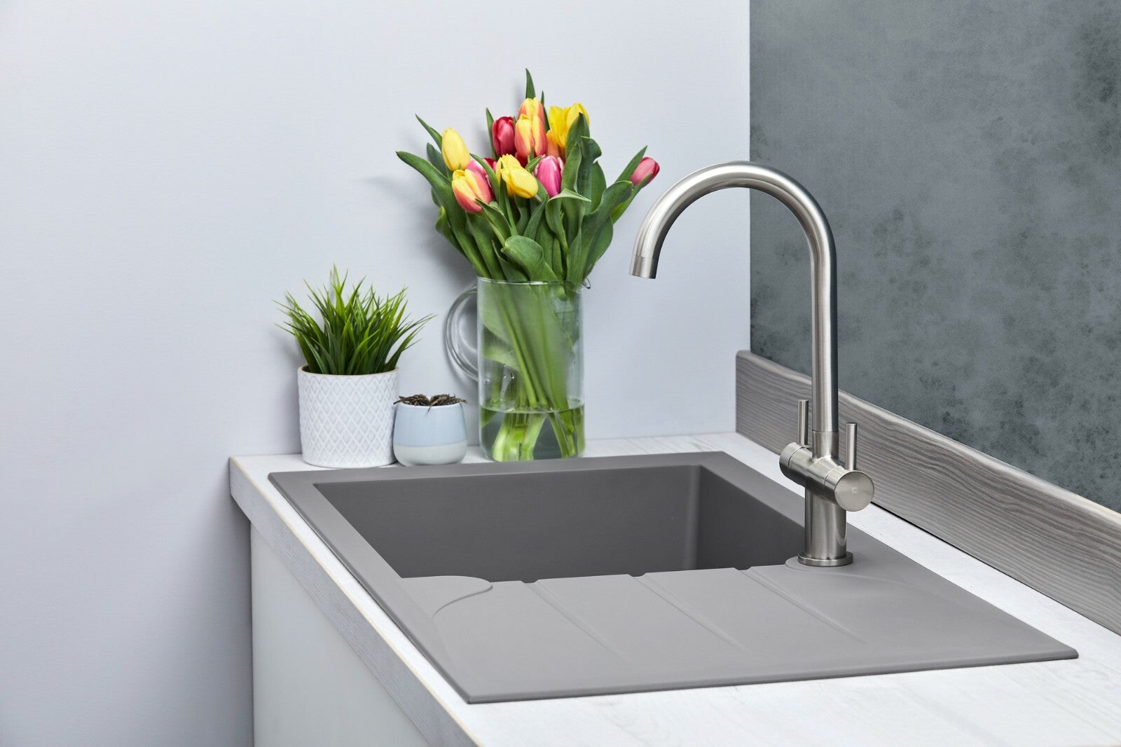 Liquida LP10GR 1 Bowl Composite Reversible Inset Grey Kitchen Sink - GRADED